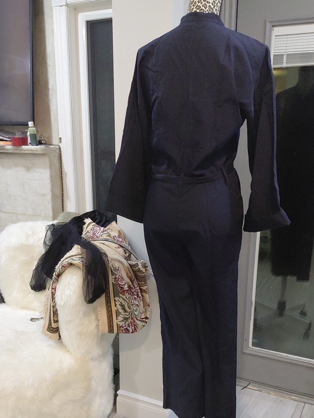 Club Monaco Navy Belted Wide-Leg Jumpsuit - Picture 4 of 7